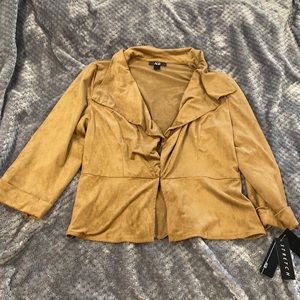 NWT super stylish insanely soft tan/camel colored shawl neck jacket sz4